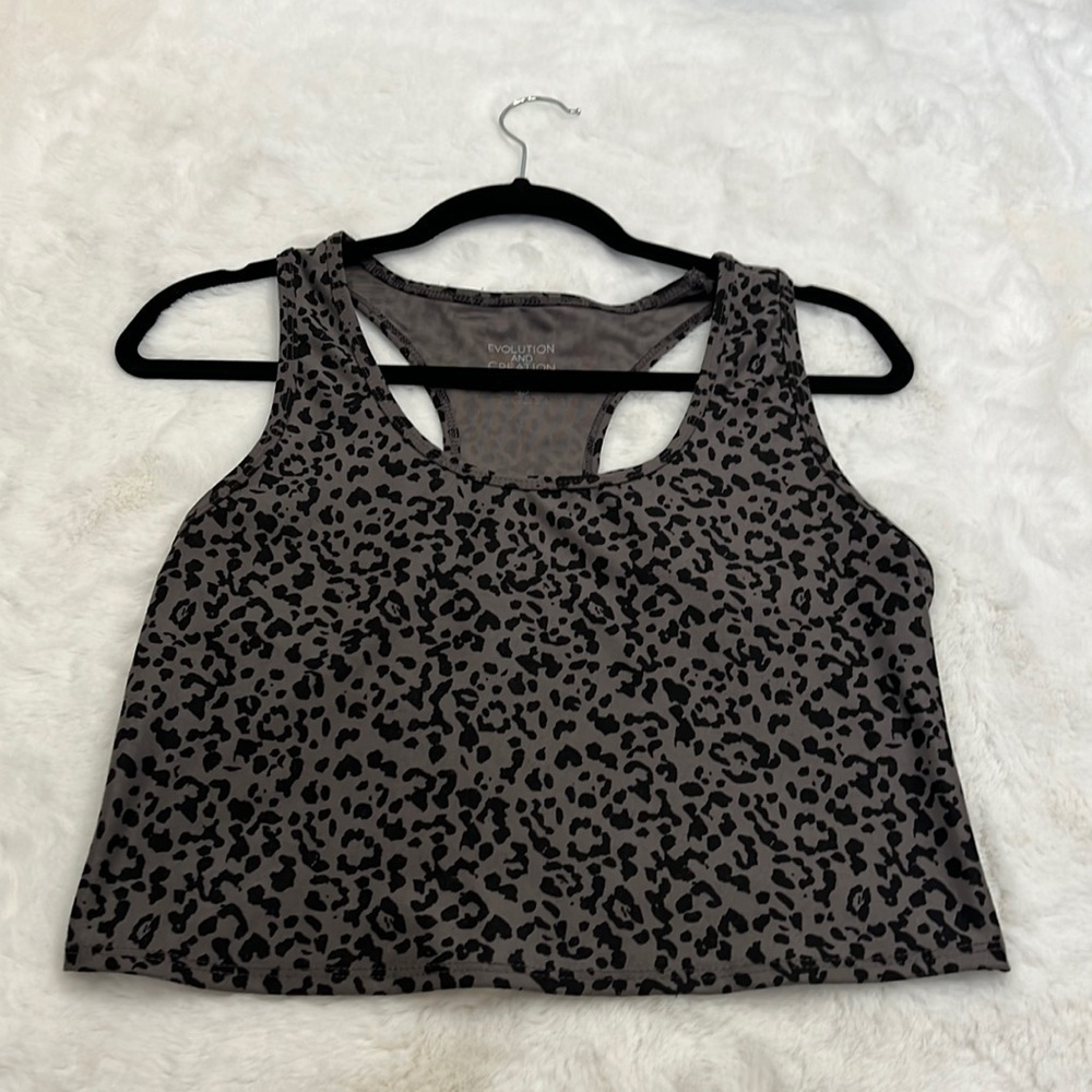 EVOLUTION and creation cropped tank racer back size L cheetah print